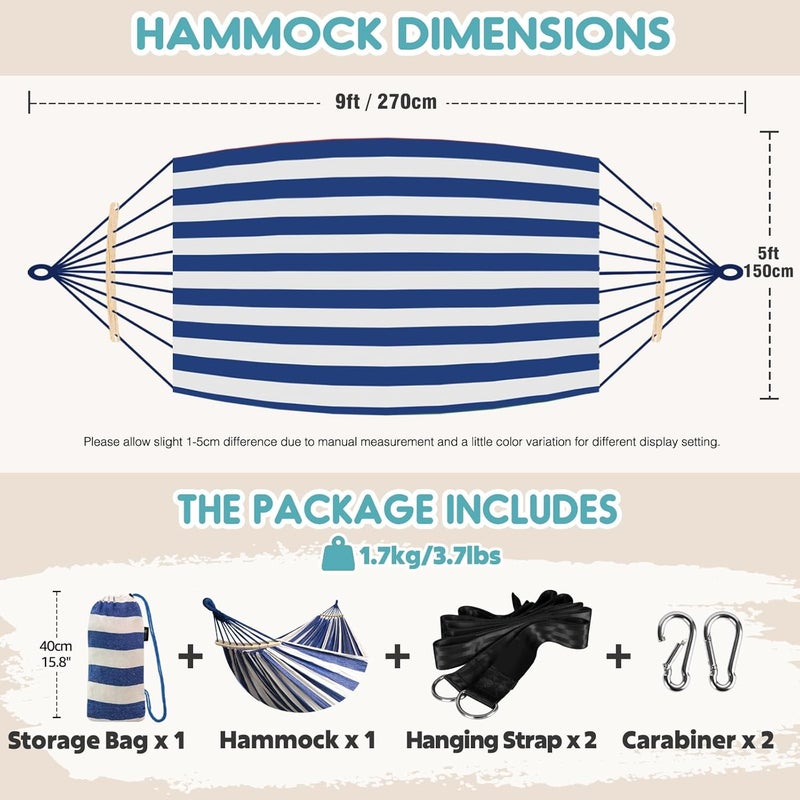 Anyoo Garden Cotton Hammock Comfortable Fabric Hammock with Spreader Bar Sturdy Hammocks Up to 450lbs Portable Lightweight Hammocks with Travel Bag for Camping Outdoor/Indoor Patio Backyard - Image 2